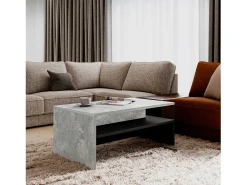 Hot Meublorama Mesa de centro design coleção RAMOS na cor cinza com efeito de concreto e preto. Cinzento