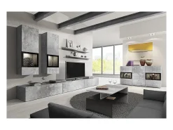 Hot Meublorama Mesa de centro design coleção RAMOS na cor cinza com efeito de concreto e preto. Cinzento