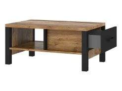 Hot Meublorama Mesa de centro design coleção DARWIN com uma gaveta e um nicho. Cor abeto e preto. Castanho
