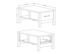 Hot Meublorama Mesa de centro design coleção DARWIN com uma gaveta e um nicho. Cor abeto e preto. Castanho