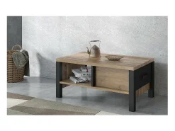 Hot Meublorama Mesa de centro design coleção DARWIN com uma gaveta e um nicho. Cor abeto e preto. Castanho