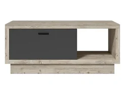 Best Meublorama Mesa de centro design da coleção CORK com gaveta e nicho. Acabamento em madeira e cinza. Castanho