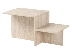 Mesa De Centro|Calicosy Mesa de centro design escandinavo Harmony 80x40x40 cm com efeito mármore travertino, aglomerado, sem arrumação Bege