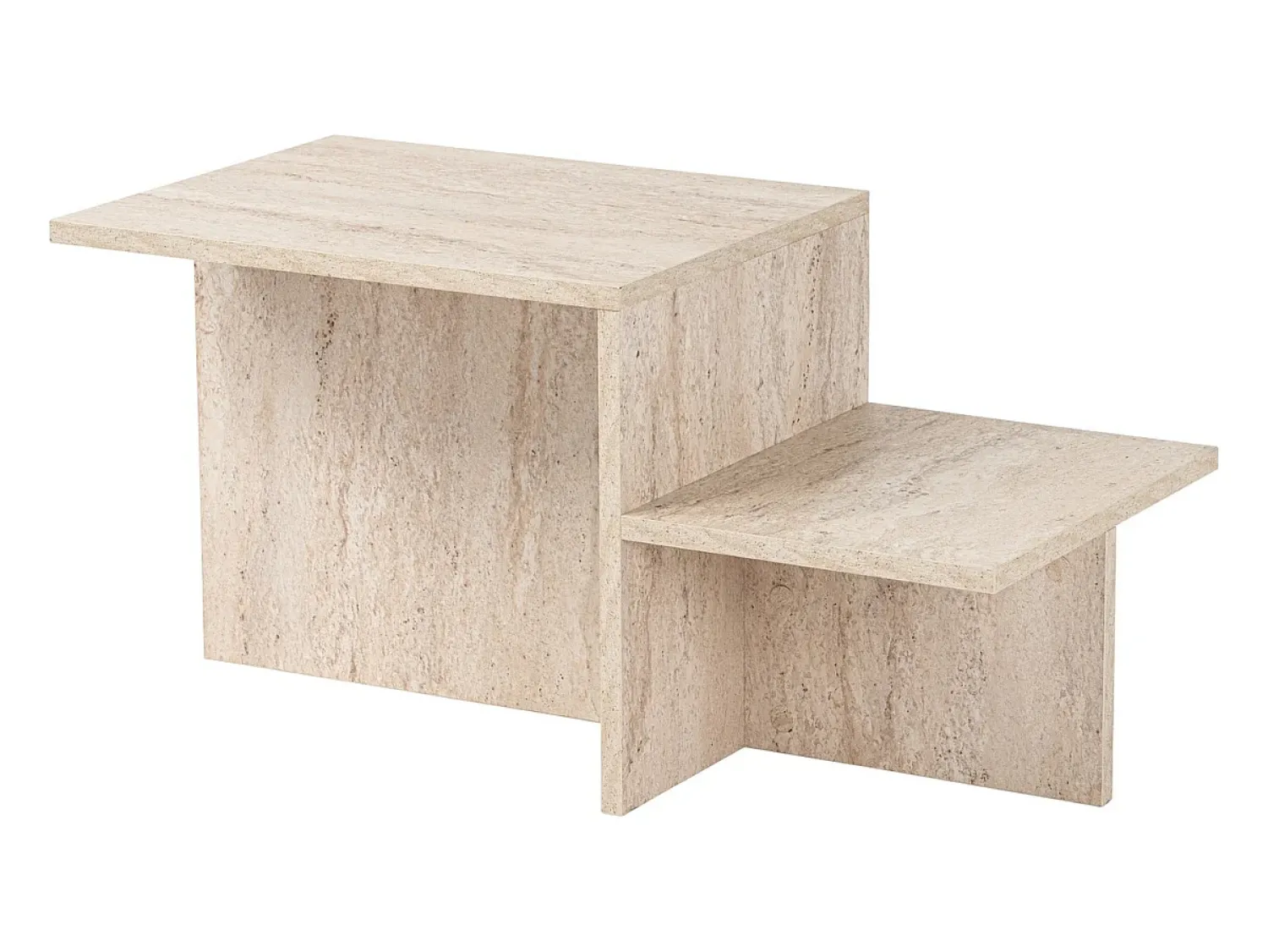 Mesa De Centro|Calicosy Mesa de centro design escandinavo Harmony 80x40x40 cm com efeito mármore travertino, aglomerado, sem arrumação Bege