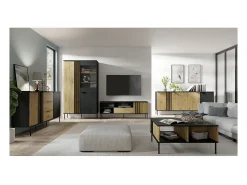 Mesa De Centro*Meublorama Mesa de centro design IZO – Ônix & Carvalho claro – 87x43x66 cm Preto