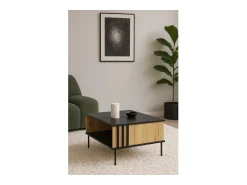 Mesa De Centro*Meublorama Mesa de centro design IZO – Ônix & Carvalho claro – 87x43x66 cm Preto