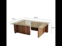 Online Concept-Usine Mesa de centro design moderno NULA em madeira com tampo de vidro temperado Castanho