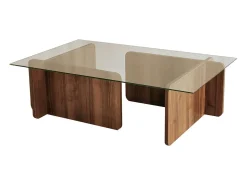 Online Concept-Usine Mesa de centro design moderno NULA em madeira com tampo de vidro temperado Castanho