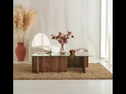 Online Concept-Usine Mesa de centro design moderno NULA em madeira com tampo de vidro temperado Castanho