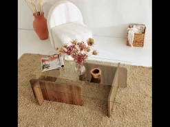 Online Concept-Usine Mesa de centro design moderno NULA em madeira com tampo de vidro temperado Castanho