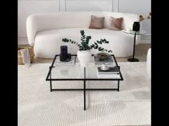 Discount Concept-Usine Mesa de centro design preta em vidro LIMP com tampo transparente Preto