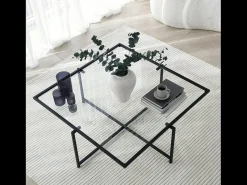 Discount Concept-Usine Mesa de centro design preta em vidro LIMP com tampo transparente Preto