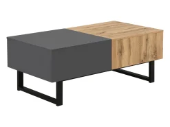 Mesa De Centro| Mesa de centro deslizante 100-155x55x40cm, com arrumação oculta, suporte em madeira e metal, e natural Preto