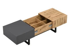 Mesa De Centro| Mesa de centro deslizante 100-155x55x40cm, com arrumação oculta, suporte em madeira e metal, e natural Preto