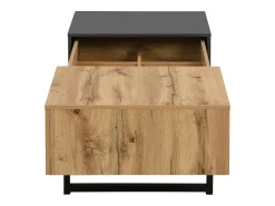 Mesa De Centro| Mesa de centro deslizante 100-155x55x40cm, com arrumação oculta, suporte em madeira e metal, e natural Preto