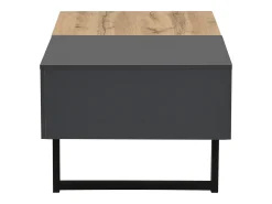 Mesa De Centro| Mesa de centro deslizante 100-155x55x40cm, com arrumação oculta, suporte em madeira e metal, e natural Preto