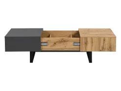 New Hauss Spole Mesa de centro deslizante com espaço de arrumação oculto - Pés em metal - Cor: madeira e preto Natural claro