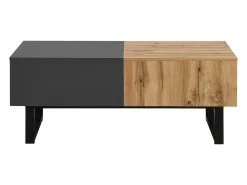 New Hauss Spole Mesa de centro deslizante com espaço de arrumação oculto - Pés em metal - Cor: madeira e preto Natural claro