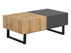 New Hauss Spole Mesa de centro deslizante com espaço de arrumação oculto - Pés em metal - Cor: madeira e preto Natural claro