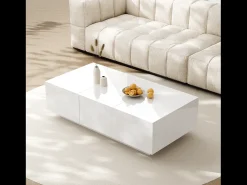 Sale Merax Mesa de centro deslizante com 2 gavetas - 100 C x 50 L x 31 A cm - efeito alto brilho - Aglomerado - Branco