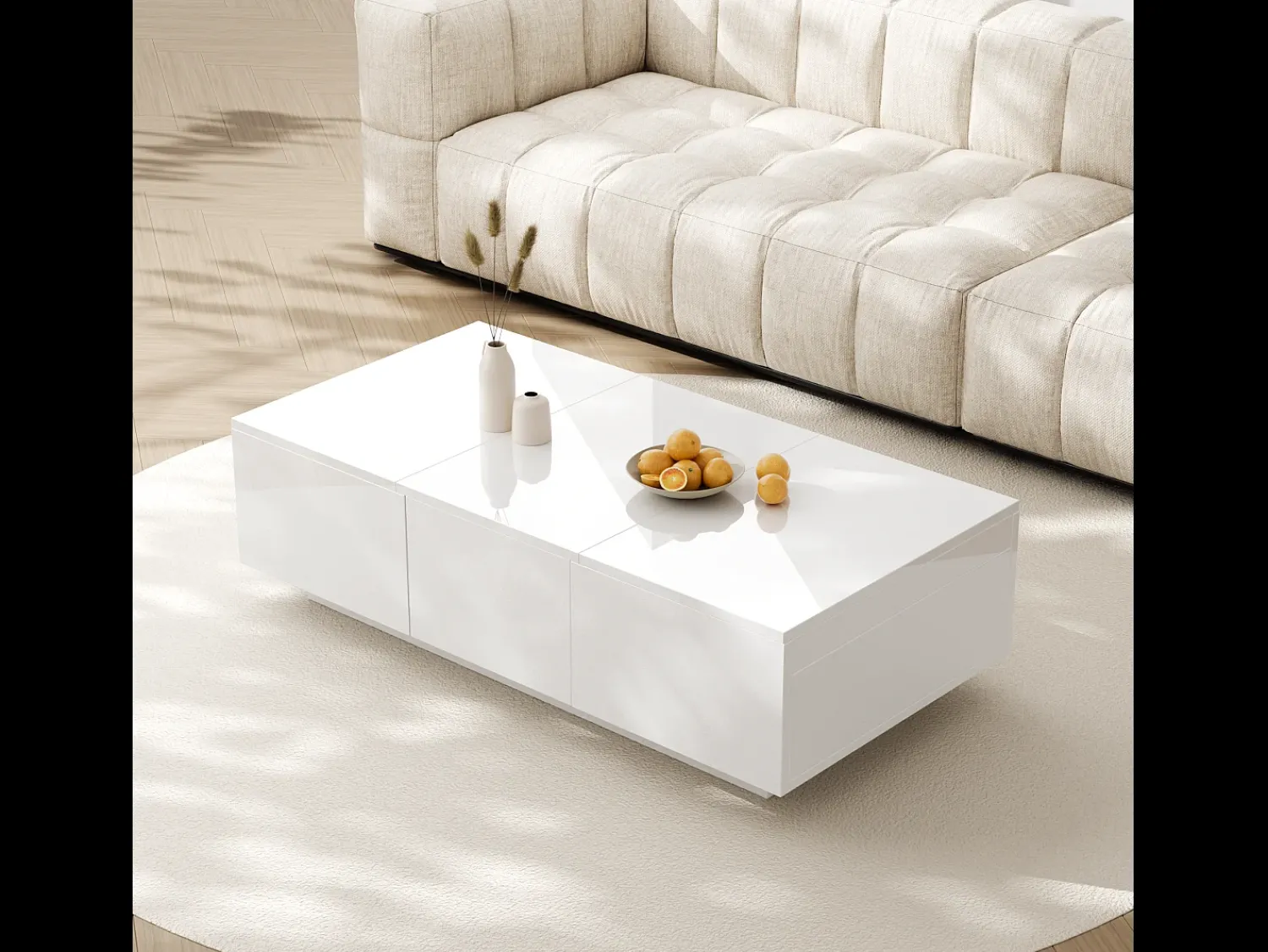 Sale Merax Mesa de centro deslizante com 2 gavetas - 100 C x 50 L x 31 A cm - efeito alto brilho - Aglomerado - Branco