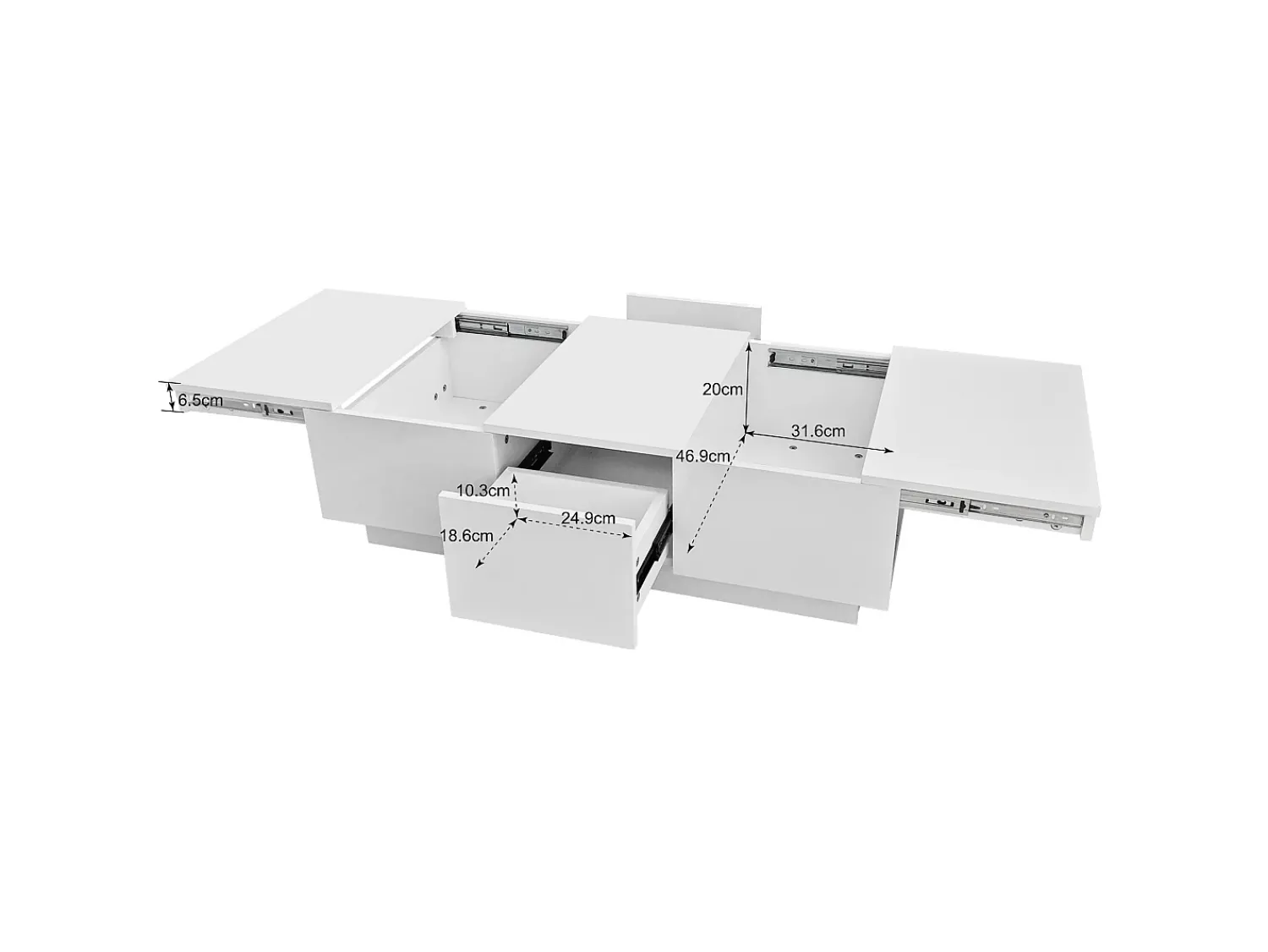 Sale Merax Mesa de centro deslizante com 2 gavetas - 100 C x 50 L x 31 A cm - efeito alto brilho - Aglomerado - Branco