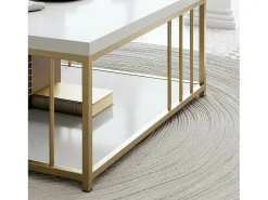 Discount Dmora Mesa de centro DFedrizz, Mesa de café, Porta-revistas para sofá, Prateleira para sala de estar, 90x39h40 cm, e Dourado Branco