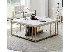 Discount Dmora Mesa de centro DFedrizz, Mesa de café, Porta-revistas para sofá, Prateleira para sala de estar, 90x39h40 cm, e Dourado Branco