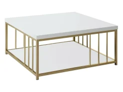 Discount Dmora Mesa de centro DFedrizz, Mesa de café, Porta-revistas para sofá, Prateleira para sala de estar, 90x39h40 cm, e Dourado Branco
