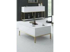 Mesa De Centro*Dmora Mesa de centro Dfiamozz, Mesa baixa para café, Suporte para sofá, Prateleira para sala, 90x60h40 cm, e Dourado Branco