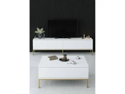 Mesa De Centro*Dmora Mesa de centro Dfiamozz, Mesa baixa para café, Suporte para sofá, Prateleira para sala, 90x60h40 cm, e Dourado Branco