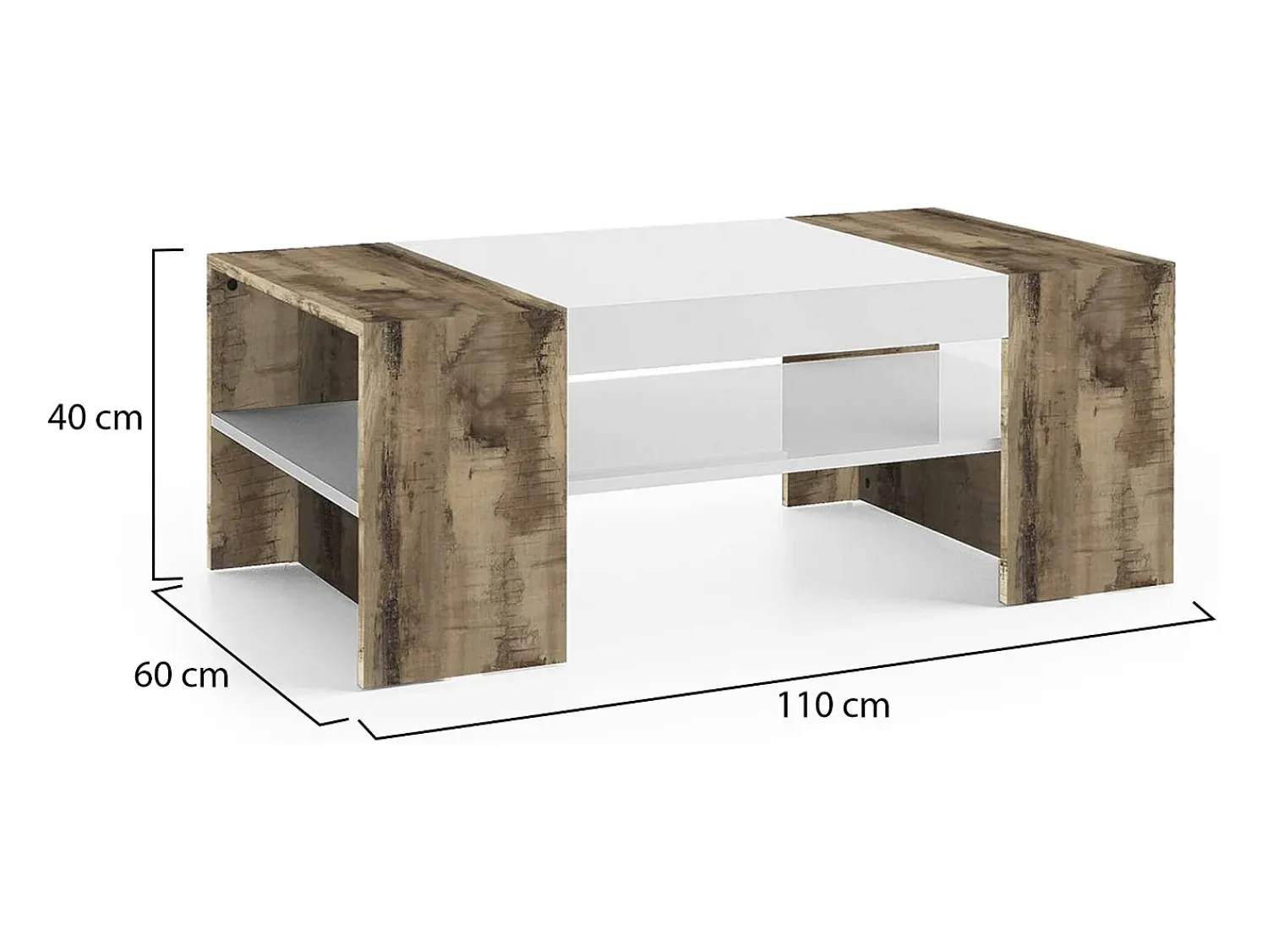 Discount Dmora Mesa de centro Dfort, Mesa de centro baixa, Porta-revistas, 100% Fabricado na Itália, 110x60h40 cm, brilhante e Bordo Branco