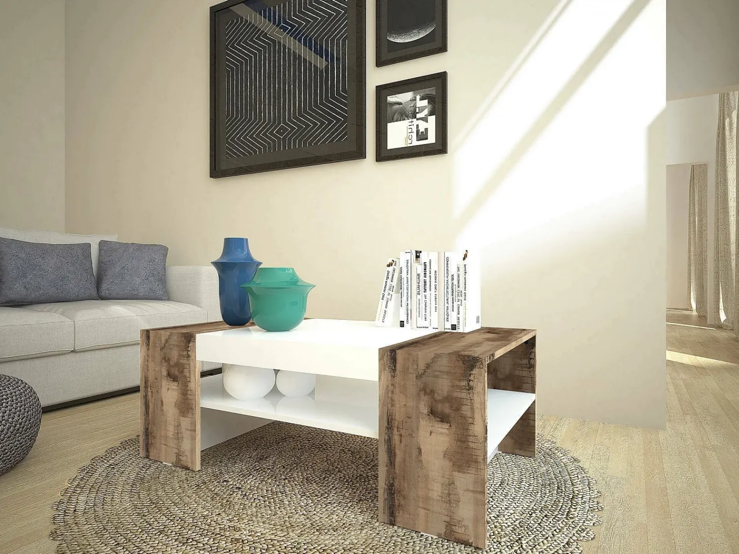 Discount Dmora Mesa de centro Dfort, Mesa de centro baixa, Porta-revistas, 100% Fabricado na Itália, 110x60h40 cm, brilhante e Bordo Branco
