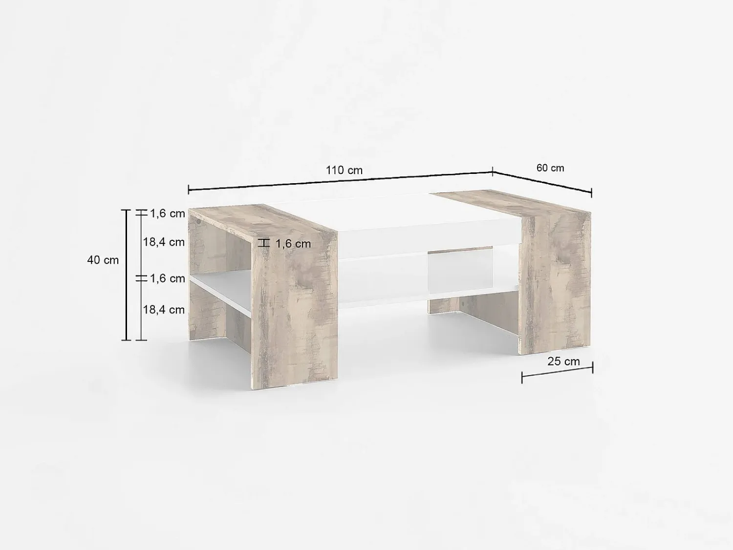 Discount Dmora Mesa de centro Dfort, Mesa de centro baixa, Porta-revistas, 100% Fabricado na Itália, 110x60h40 cm, brilhante e Bordo Branco