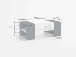 New Dmora Mesa de centro Dfort, Mesa de centro baixa, Porta-revistas, 100% Fabricado na Itália, 110x60h40 cm, brilhante e ardósia Branco