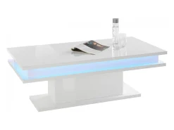 Dmora Mesa de centro Dgandin, Mesa de centro baixa, Porta-revistas, 100% Fabricado na Itália, 100x55h42 cm, brilhante com luz LED^ Mesa De Centro