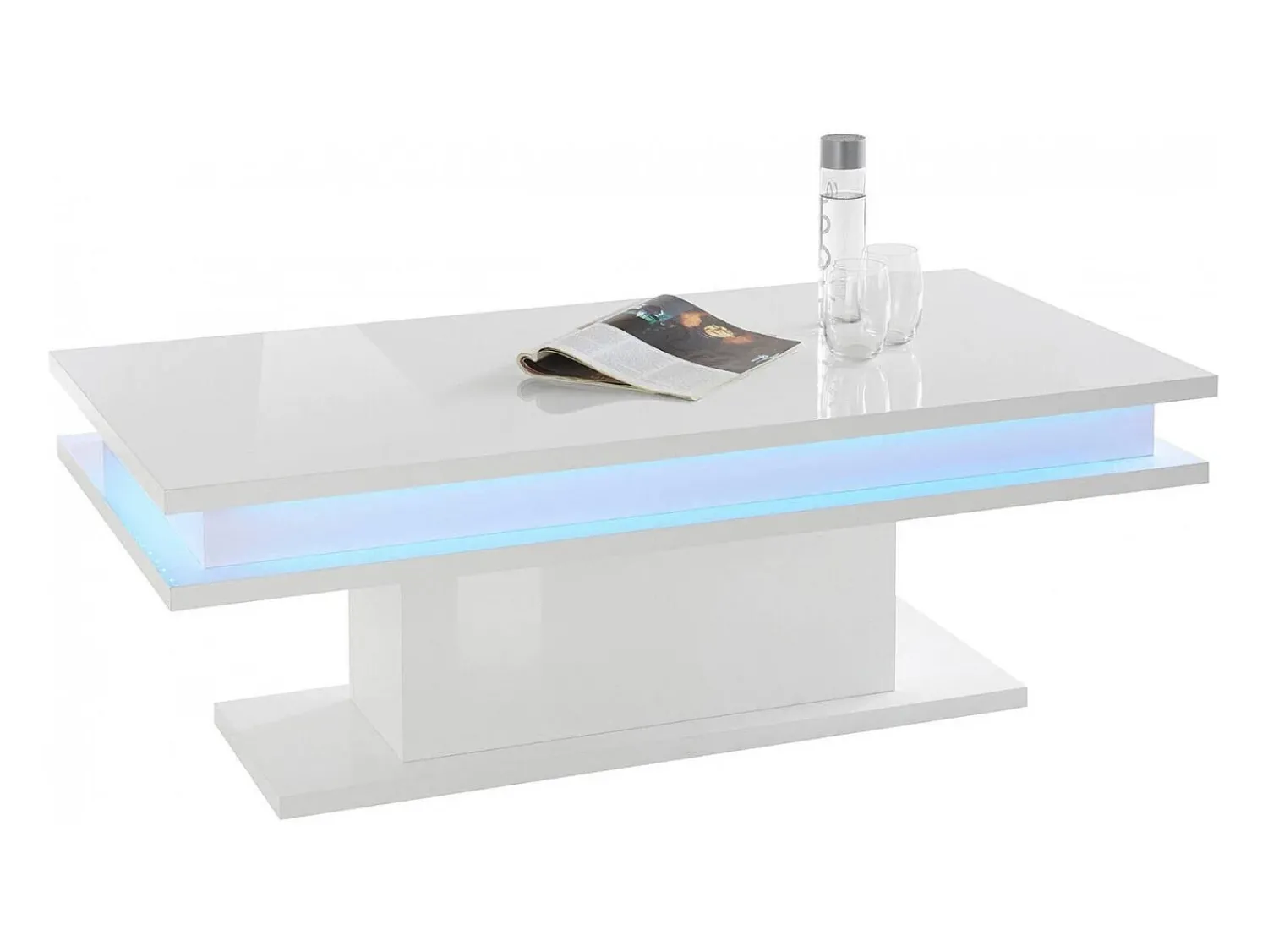 Dmora Mesa de centro Dgandin, Mesa de centro baixa, Porta-revistas, 100% Fabricado na Itália, 100x55h42 cm, brilhante com luz LED^ Mesa De Centro