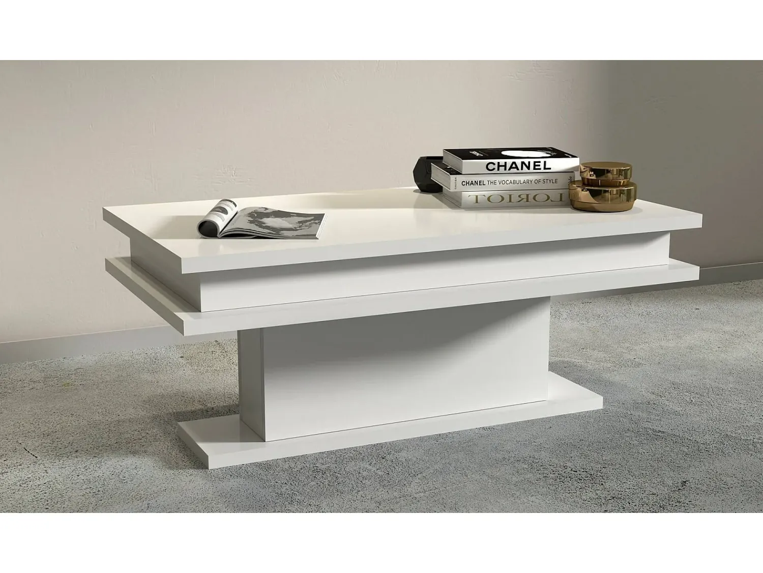 Dmora Mesa de centro Dgandin, Mesa de centro baixa, Porta-revistas, 100% Fabricado na Itália, 100x55h42 cm, brilhante^ Mesa De Centro