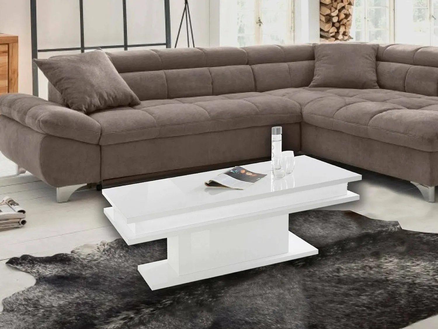 Dmora Mesa de centro Dgandin, Mesa de centro baixa, Porta-revistas, 100% Fabricado na Itália, 100x55h42 cm, brilhante^ Mesa De Centro