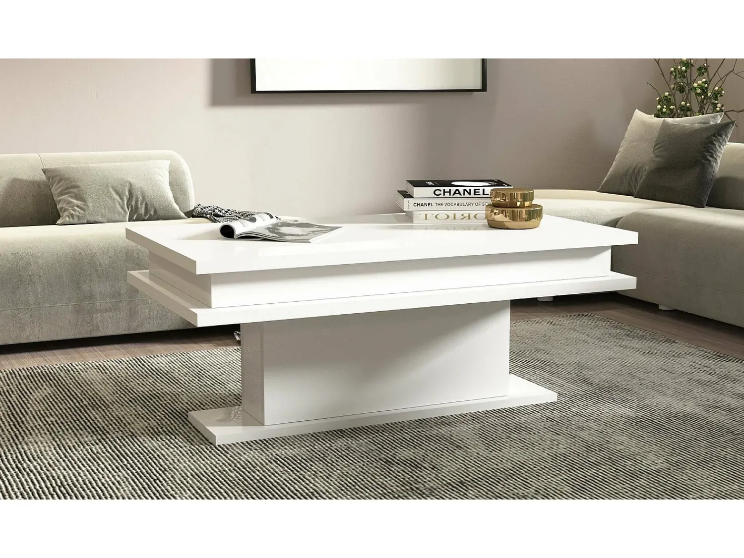 Dmora Mesa de centro Dgandin, Mesa de centro baixa, Porta-revistas, 100% Fabricado na Itália, 100x55h42 cm, brilhante^ Mesa De Centro