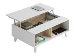 Best Dmora Mesa de centro Dgattus, Mesa de centro com tampo elevável, Mesa baixa de sala, 100x68h38 cm, brilhante e carvalho Branco