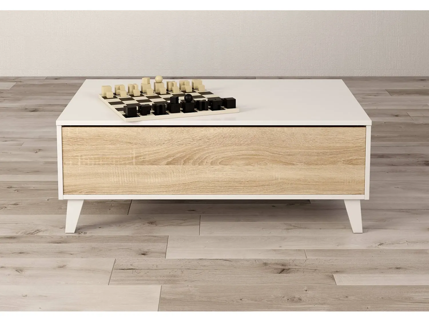 Best Dmora Mesa de centro Dgattus, Mesa de centro com tampo elevável, Mesa baixa de sala, 100x68h38 cm, brilhante e carvalho Branco