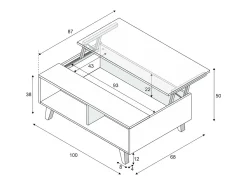 Best Dmora Mesa de centro Dgattus, Mesa de centro com tampo elevável, Mesa baixa de sala, 100x68h38 cm, brilhante e carvalho Branco