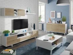 Best Dmora Mesa de centro Dgattus, Mesa de centro com tampo elevável, Mesa baixa de sala, 100x68h38 cm, brilhante e carvalho Branco