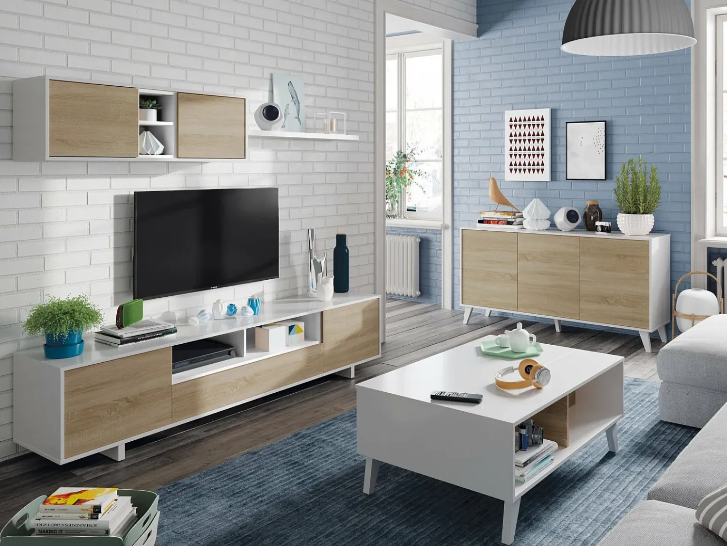 Best Dmora Mesa de centro Dgattus, Mesa de centro com tampo elevável, Mesa baixa de sala, 100x68h38 cm, brilhante e carvalho Branco