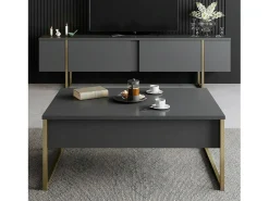 Clearance Dmora Mesa de centro Dgiagnon, Mesa de café, Porta-revistas para sofá, Prateleira de sala, 90x60h40 cm, Antracite e Ouro Preto