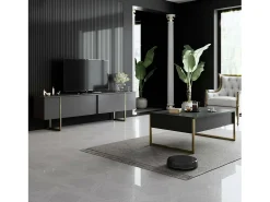 Clearance Dmora Mesa de centro Dgiagnon, Mesa de café, Porta-revistas para sofá, Prateleira de sala, 90x60h40 cm, Antracite e Ouro Preto