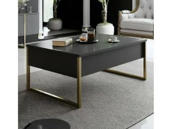 Clearance Dmora Mesa de centro Dgiagnon, Mesa de café, Porta-revistas para sofá, Prateleira de sala, 90x60h40 cm, Antracite e Ouro Preto
