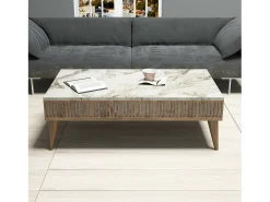 Dmora Mesa de centro Dgiovinc, Mesa de café, Porta-revistas para sofá, Prateleira para sala de estar, 105x60h35 cm, Nogueira e Branco^ Mesa De Centro