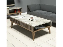 Dmora Mesa de centro Dgiovinc, Mesa de café, Porta-revistas para sofá, Prateleira para sala de estar, 105x60h35 cm, Nogueira e Branco^ Mesa De Centro